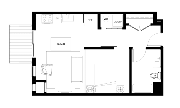 Luxury One Bedroom Apartment Floor Plan A1, Des Plaines IL, 60016-Ellison Apartments with Balcony