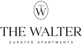 A black and white logo for The Walter curated apartments.