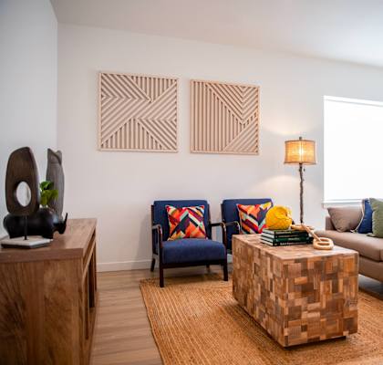 Living room with furniture at Scouter's Mountain, Happy Valley, Oregon