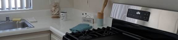 A black oven is on the right side of the image.