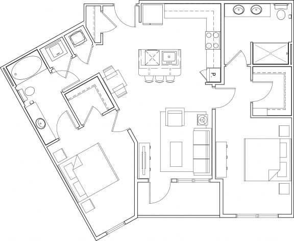 616 at the village two bedroom floor plan