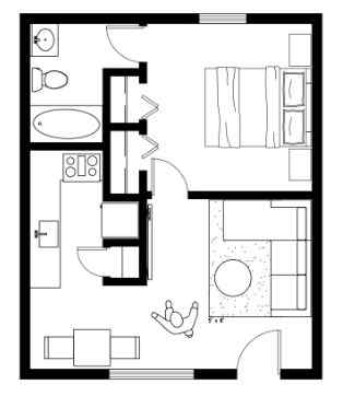 1 Bed 1 Bath Floor Plan at The Sanctuary, Tallahassee, FL