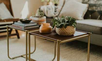 a living room with a coffee table and a couch