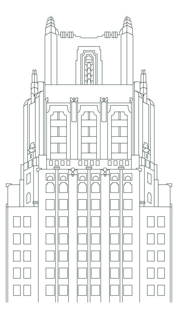 outline of a city building isolated on a white background