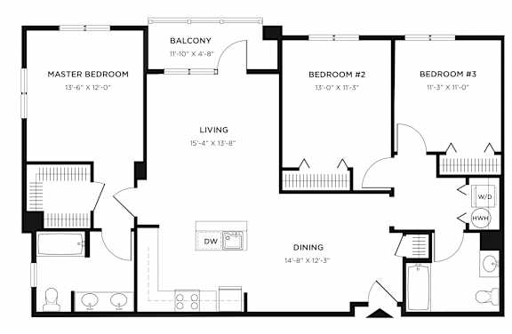 Floor Plan  P1 - 3BR 2BA (1728 SF) Floor Plan at Pier Village Apartments, Long Branch, New Jersey