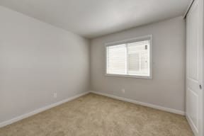 Bedroom with Large Window, Carpet and White Walls