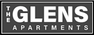 The image shows a black and white logo for "The Glens Apartments".