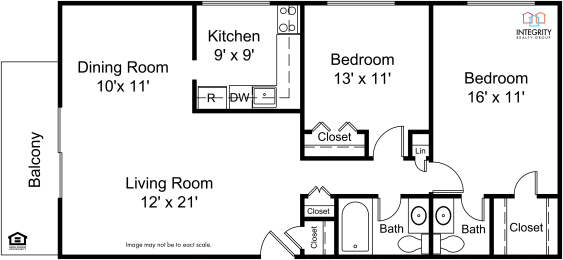 2 Bed 1.5 Bath 1,050-to1,120 Sq. Ft.. Floor Plan at Westwood Meadows in Westlake, 27825 Detroit Road, 44145