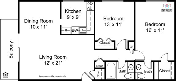 2 Bed 1.5 Bath 1,050-to1,120 Sq. Ft.. Floor Plan at Westwood Meadows in Westlake, 27825 Detroit Road, 44145