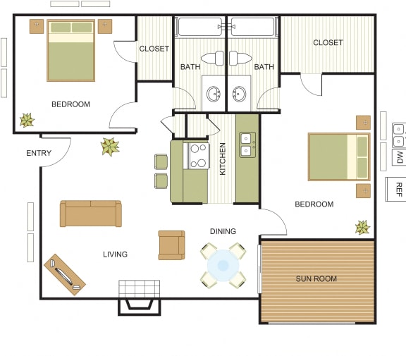 B2 Floor Plan at Newport Apartments, CLEAR Property Management, Irving, TX