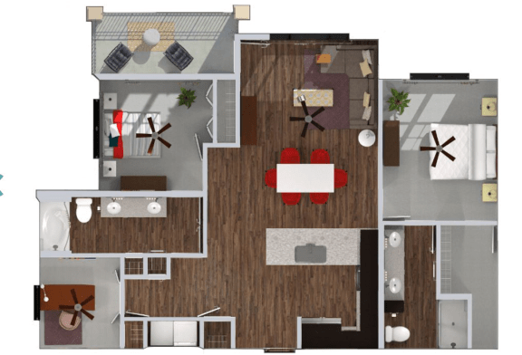 Floor Plan  3 bedroom, 2 bathroom apartment