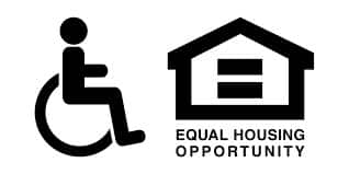 A graphic showing a person in a wheelchair and a house with the words "Equal Housing Opportunity" written underneath.
