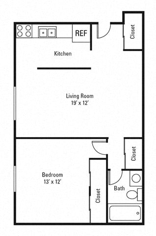 650 Square-Feet 1 bed 1 bath floor plan B at Highview Manor Apartments, New York