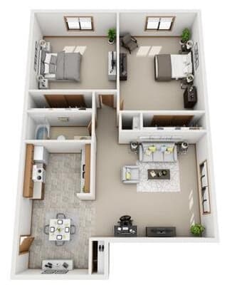 2 bed 1 bath apartment floor plan