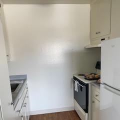 Bermuda apts kitchen of a studio with a stove and refrigerator