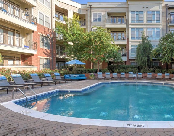 beautiful outdoor couryard pool at 712 Tucker Apartments Downtown Raleigh NC