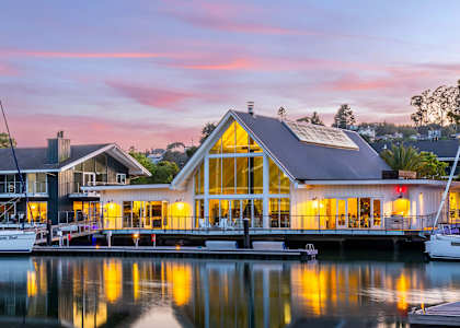 Marina at dusk at The Cove at Tiburon Apartments in Tiburon CA