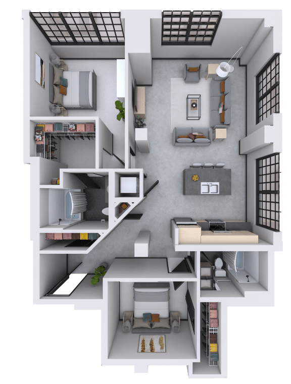 a floor plan of a two story apartment with a balcony and a staircase