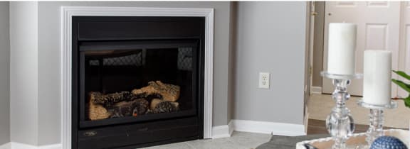 Close up of living room with a fireplace in a typical Parklands apartment