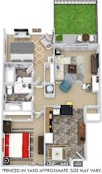 Hickory with Fenced-in Yard. 2 bedroom apartment. Kitchen with bartop open to living/dinning room. 2 full bathroom. large closets. Patio/balcony open to yard