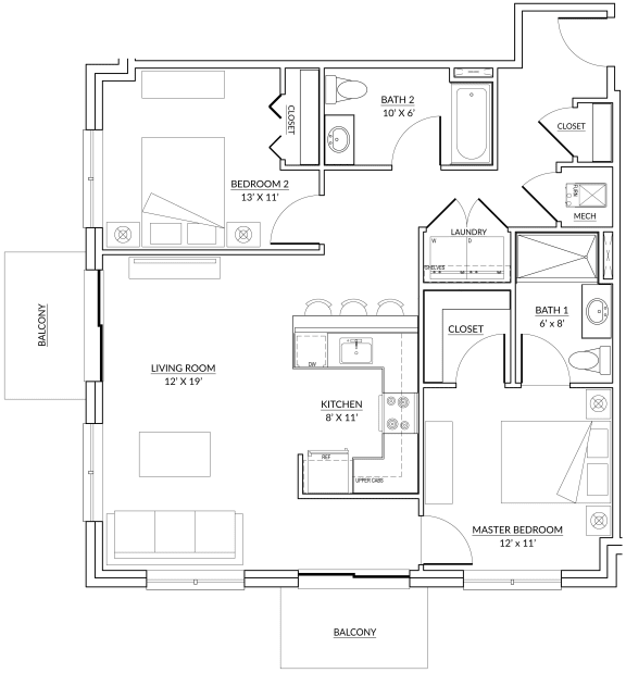 Grande Style A - 2 bed, 2 bath apartment floor plan