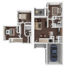 Image of 3 bedroom 2 bath apartment layout