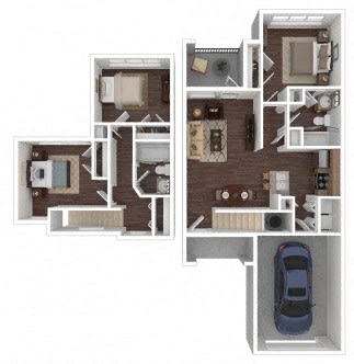 Image of 3 bedroom 2 bath apartment layout
