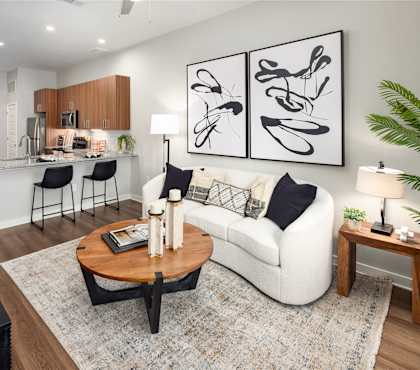 a living room with a couch and a table