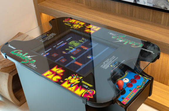 a table with a video game on top of it