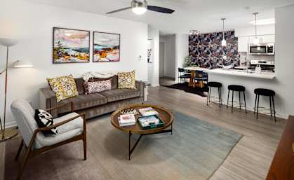 a living room with a couch and a coffee table