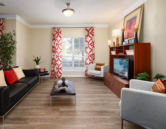 a living room with a couch and a television