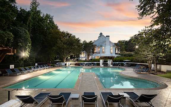 the pool at the inn at the presidio in the evening
