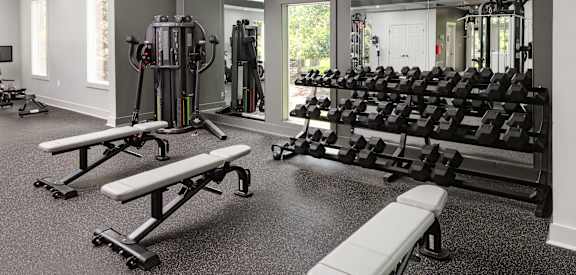 Fitness center at Ashton Brook apartments in Franklin