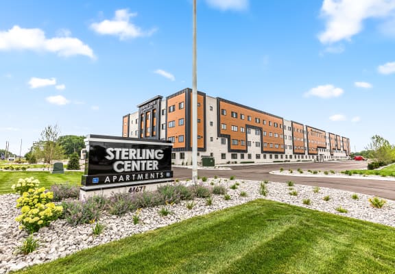 a rendering of the exterior of the sterling center apartments