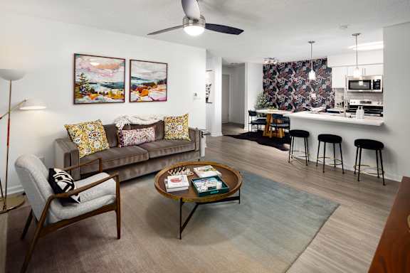a living room with a couch and a coffee table