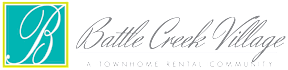 The image is a logo for Battle Creek Village, a townhome rental community.