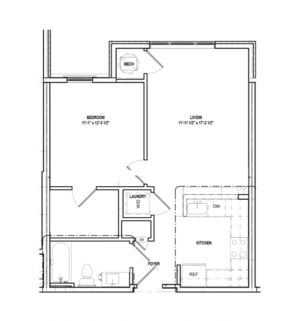 Floor Plan  Riverwoods at Tollgate II - 1 Bedroom Floor Plan 1A