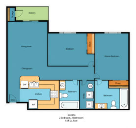 2x2 Floor Plan at Villaggio Apartment Homes, Tacoma