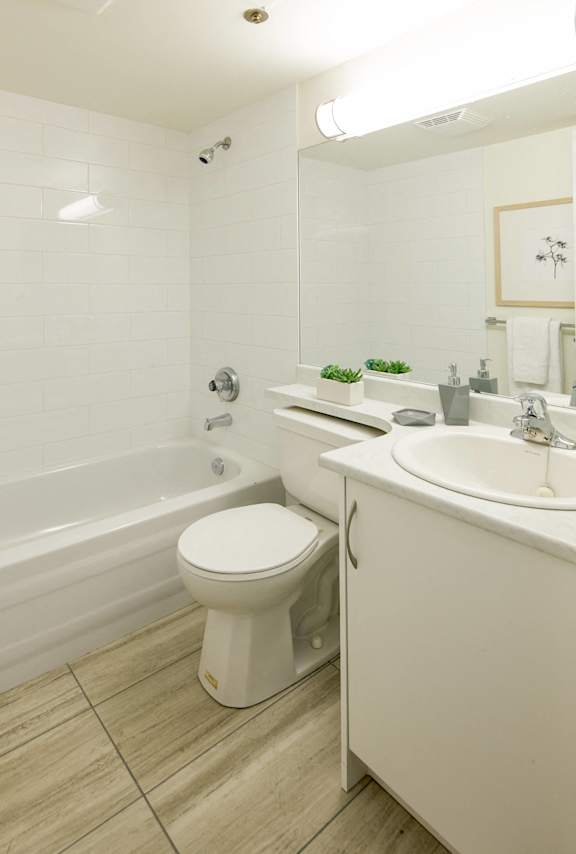 A white toilet sits next to a white sink in a bathroom.
