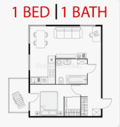 A "1 bed" floorplan image