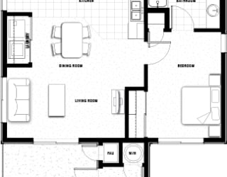Floor Plan 1 bed 1 bath 615 sf