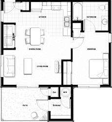 Floor Plan 1 bed 1 bath 615 sf