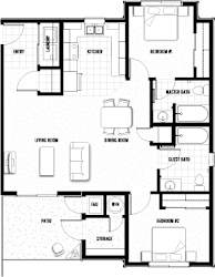 Floor Plan 2 bed 2 bath 911 sf