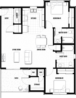 Floor Plan  2 bed 2 bath 911 sf