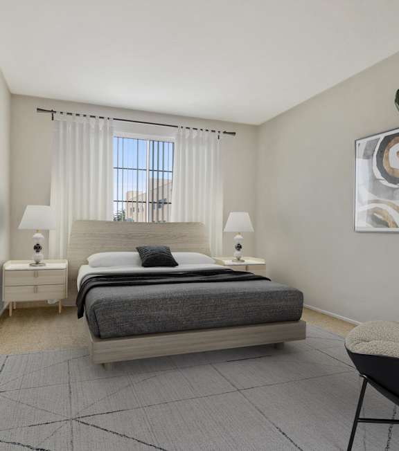 a bedroom with a bed at Darlington Apartments, Los Angeles, CA