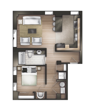 1 Bedroom 1 Bath Floorplan Style Newton_The Strathmore Apartments, Detroit Apartments For Rent