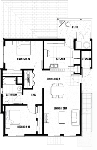 Floor Plan  2 bed 1 bath 923 sf