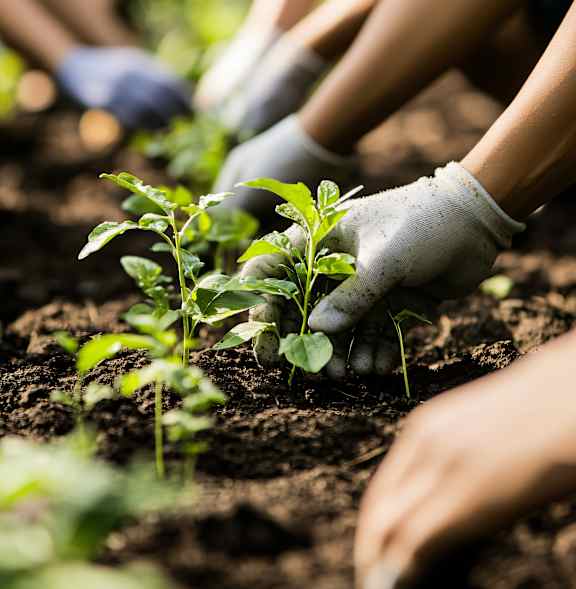 People planting plants at Cherrywood Apartments, California, 95118