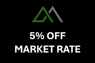 A dark blue background with a circle containing the letters "PP" and text stating "5% OFF MARKET RATE".
