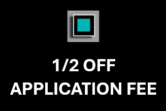 A sign that says half off application fee.